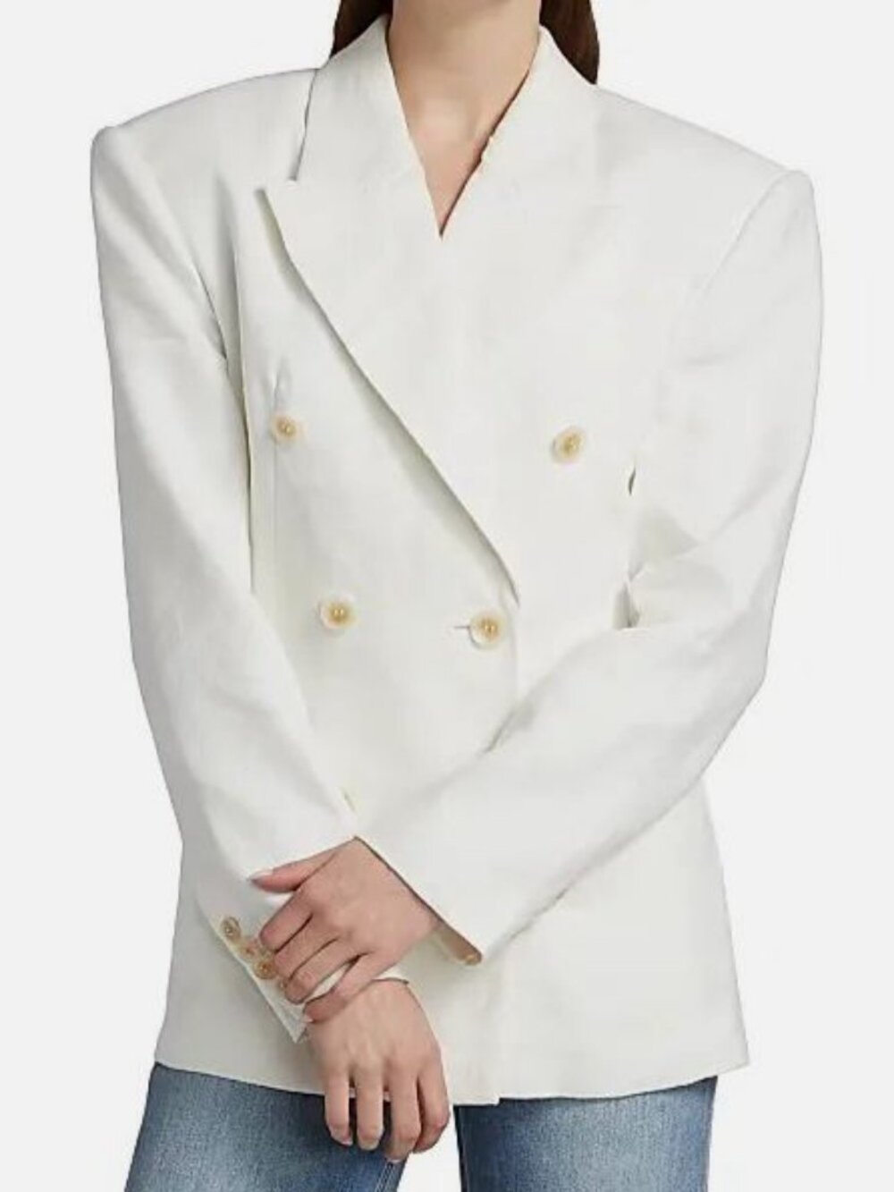 Ronny Kobo Women's White Cosette Double Breasted Linen Blazer Size M